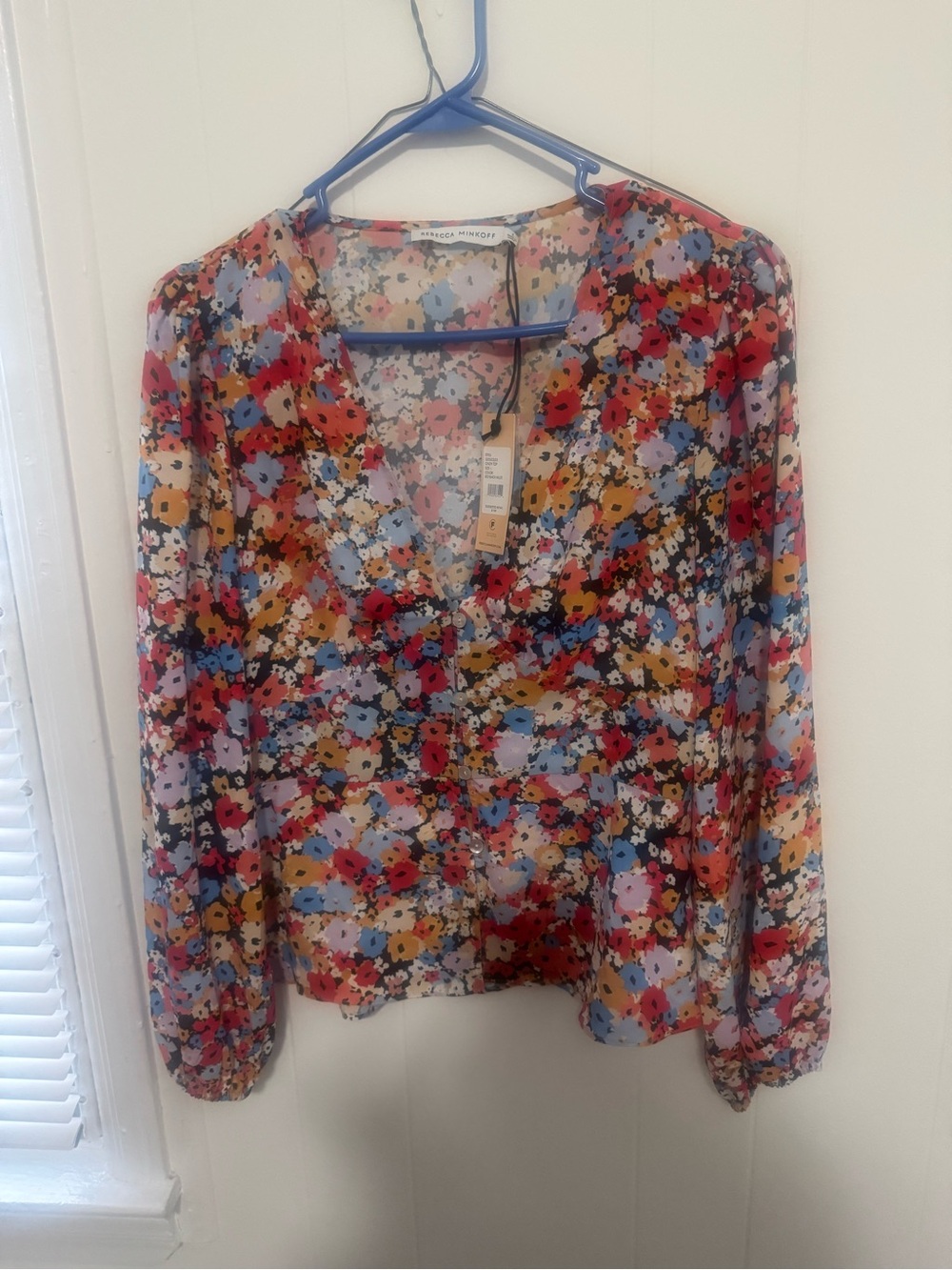 Rebecca Minkoff Cindy Floral V-Neck Blouse in Red, Blue, Yellow